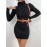 High Neck Cable Knit Bodycon Sweater Dress