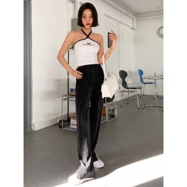 Letter Graphic Contrast Binding Halter Top