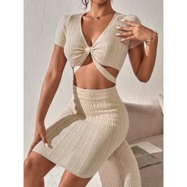 Twist Cut Out Front Bodycon Sweater Dress