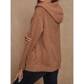 Zip Up Drop Shoulder Hooded Teddy Coat