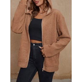 Zip Up Drop Shoulder Hooded Teddy Coat